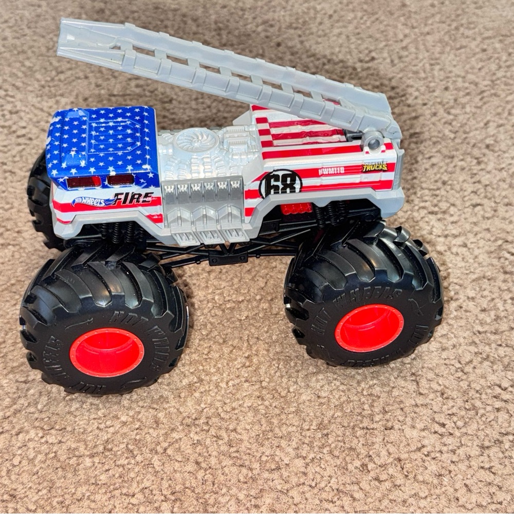 American Flag Monster Fire Truck Toy - Red, White & Blue Monster Truck - Picture 2 of 6